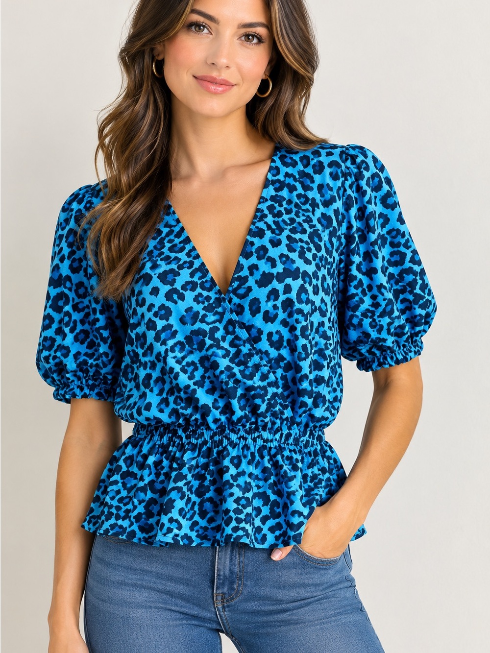 BANANA REPUBLIC Vibrant Blue Animal Print Blouse